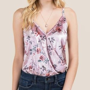 Teylor Printed Velvet Pink Floral Bodysuit